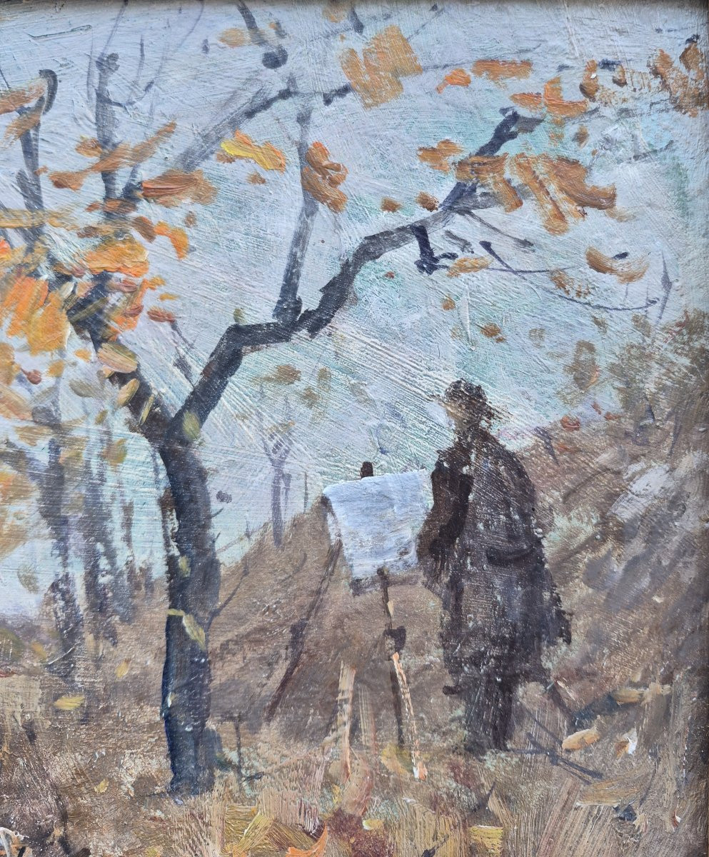 Charles Edmond RENAULT (1829-1905), le peintre en extérieur par temps automnale-photo-4