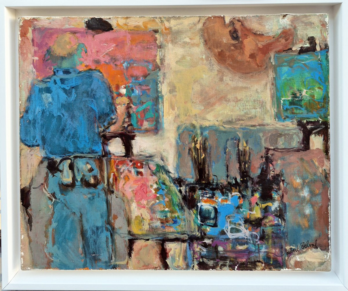 Robert DELVAL (1934-2024), l'artiste dans son atelier, huile-photo-2