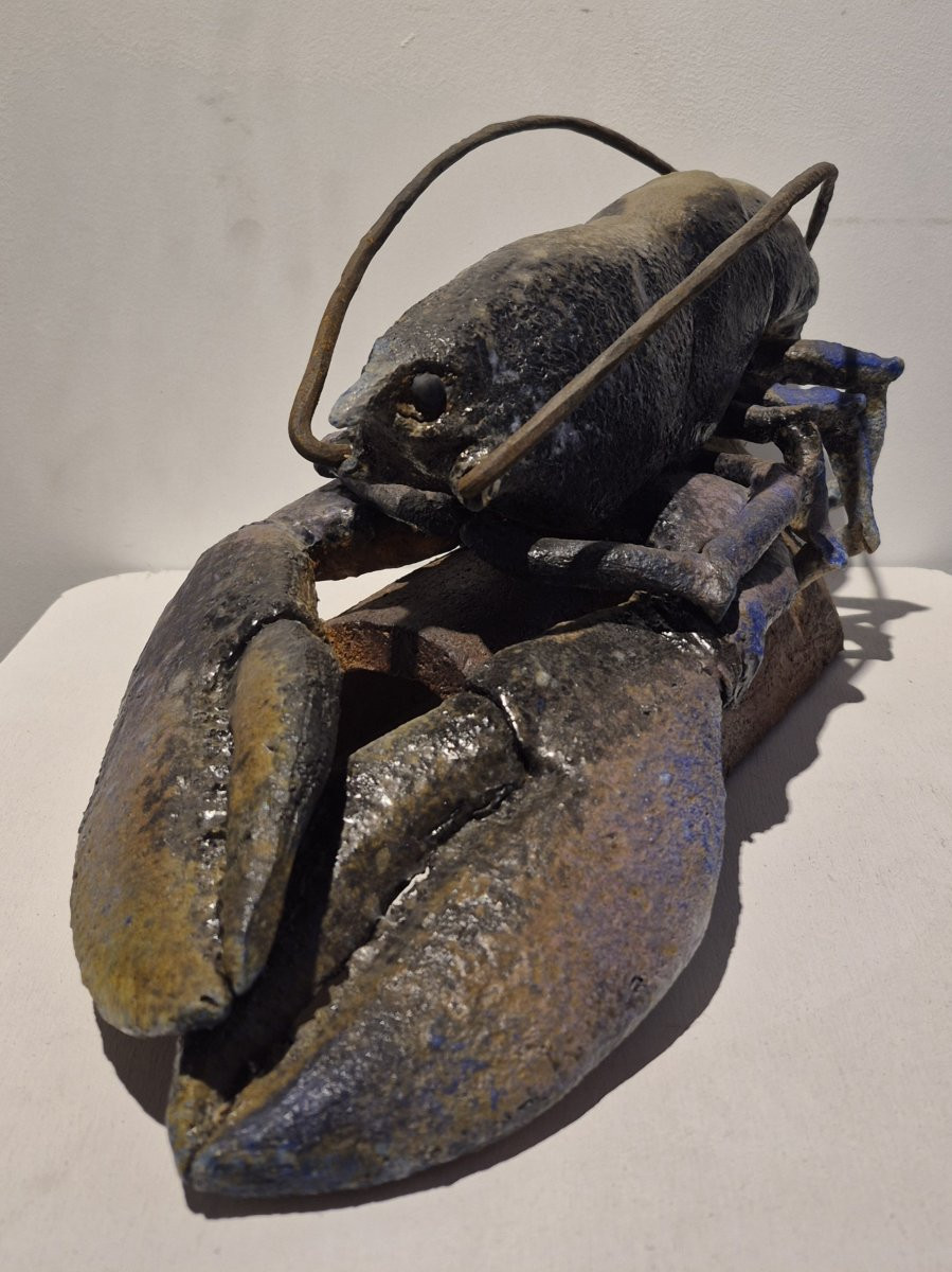 Bruno Ronzier (XXème siècle), homard bleu sur tuile, pièce unique-photo-2