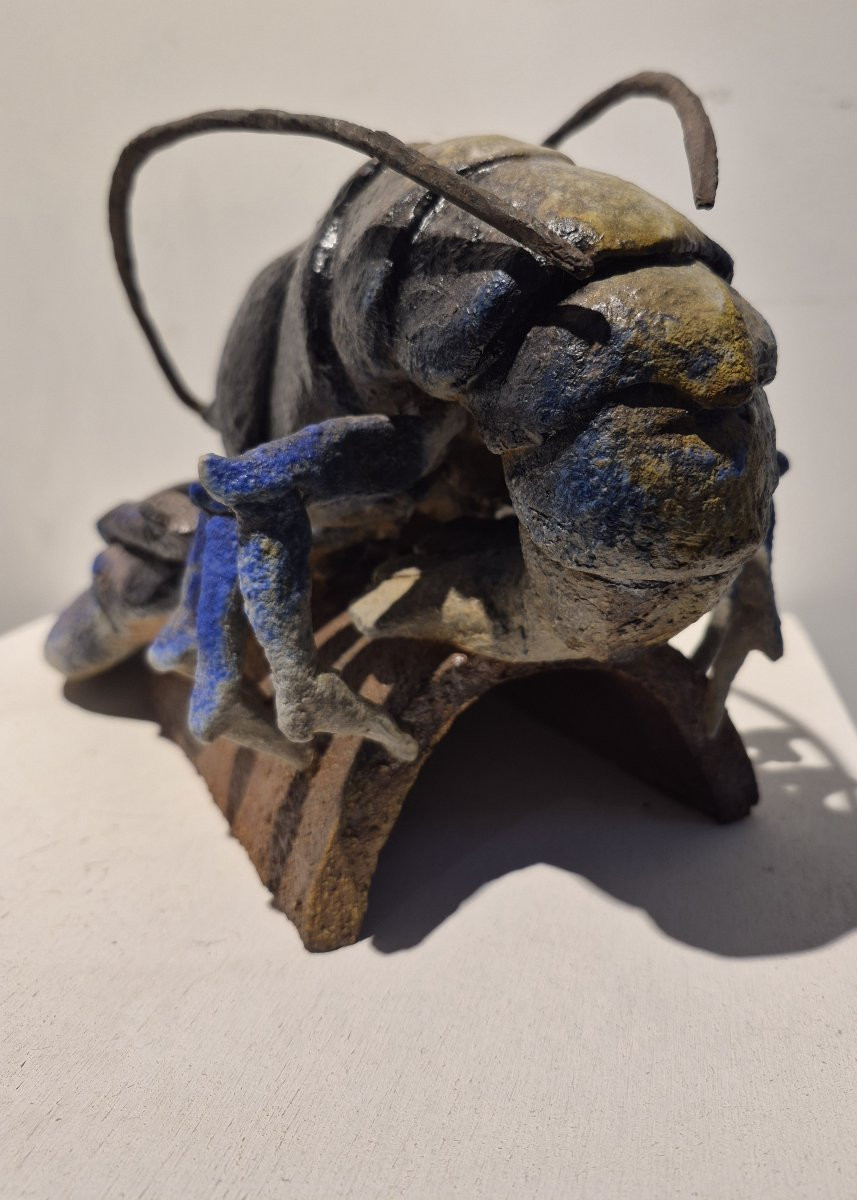 Bruno Ronzier (XXème siècle), homard bleu sur tuile, pièce unique-photo-4