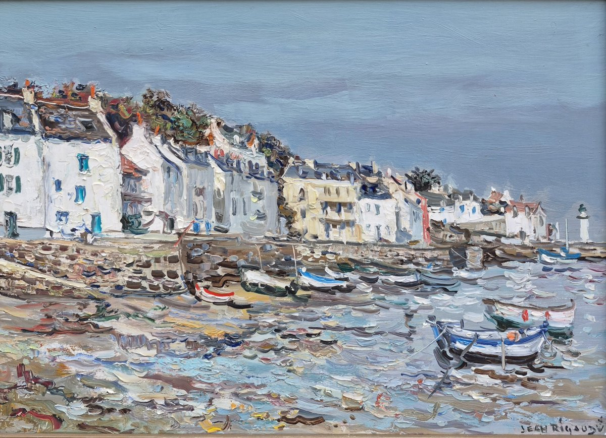 Jean Rigaud (1912-1999) - Belle-île Sauzon, le port à marée basse-photo-2