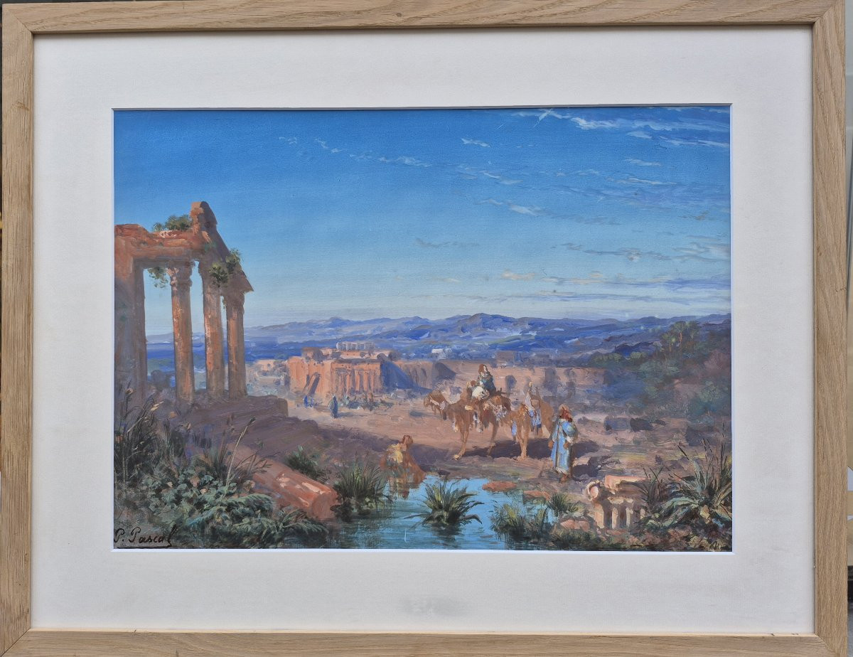 Paul Pascal (1839-1905), Scène orientaliste, les ruines de Baalbek-photo-2