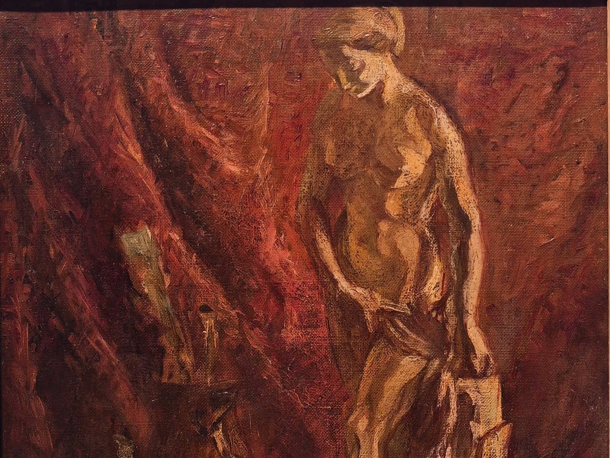 Ecole française fin XIXème, Nature morte aux pinceaux et à la sculpture-photo-3