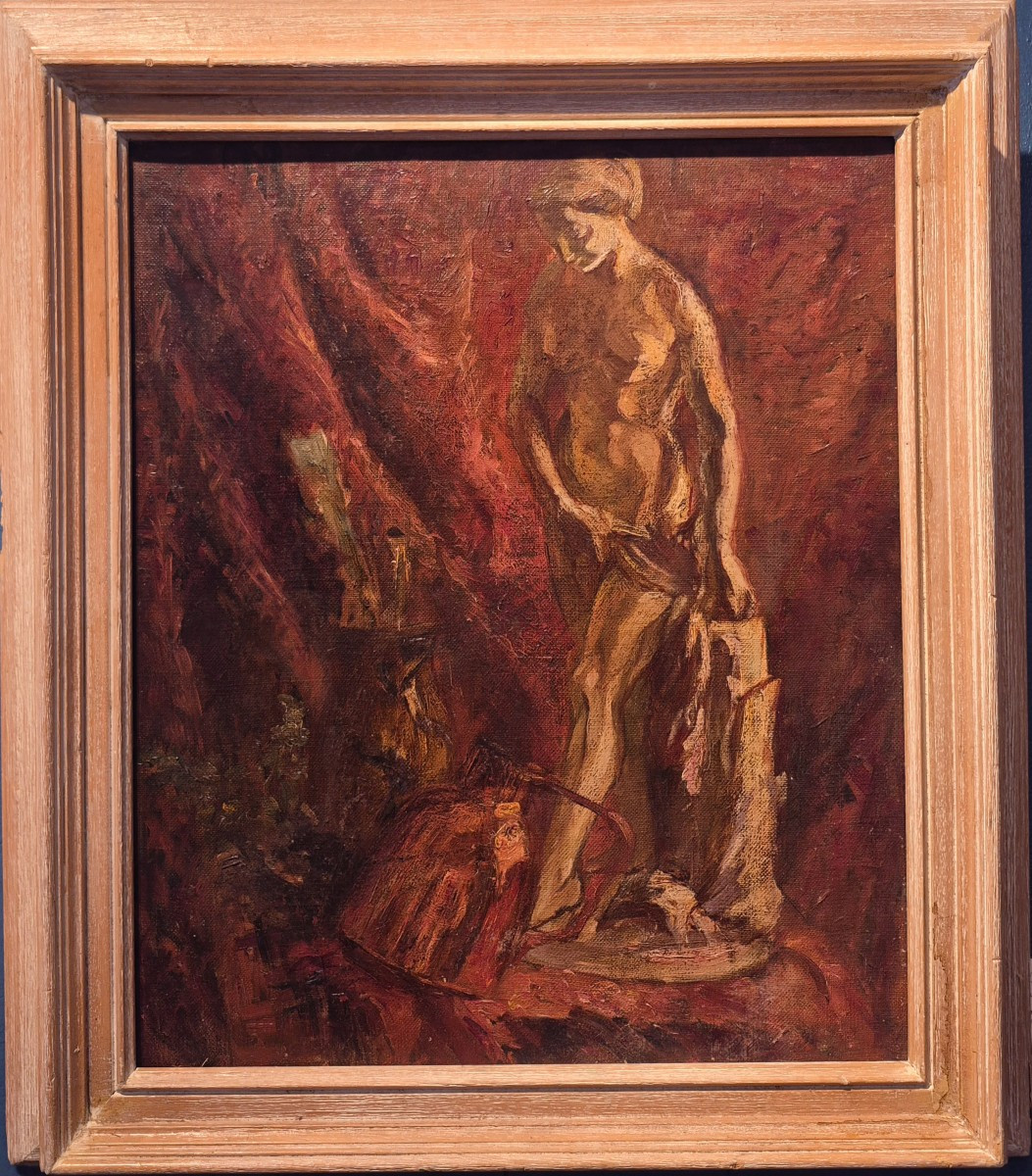 Ecole française fin XIXème, Nature morte aux pinceaux et à la sculpture