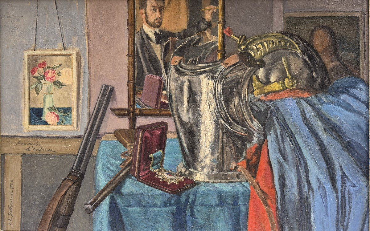 Georges Eugène DELHOMME (1904-1989), Autoportrait au miroir, souvenir d'enfance