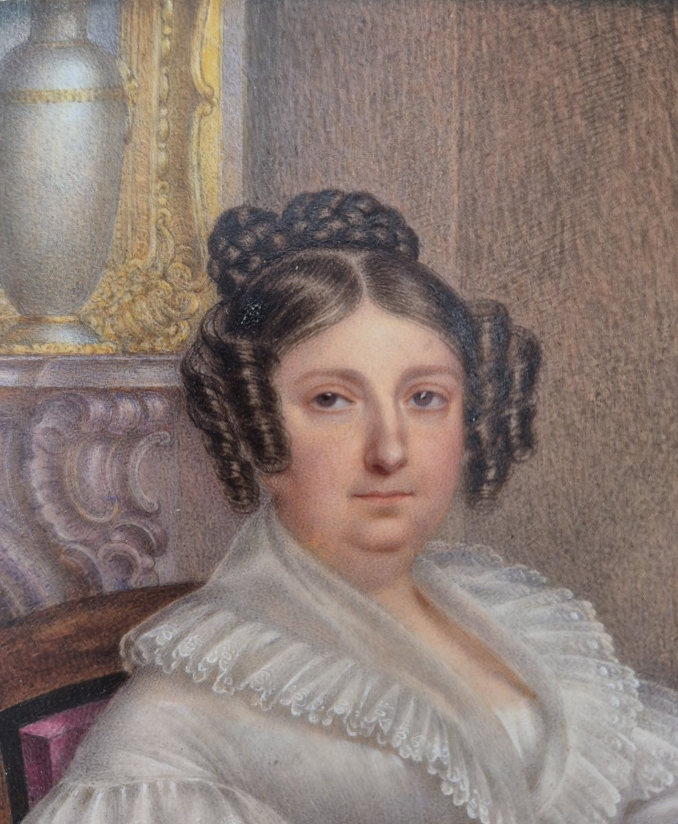 French School Circa 1830-1850, Presumed Miniature Portrait Of Adélaïde Le Maire d'Arion-photo-4
