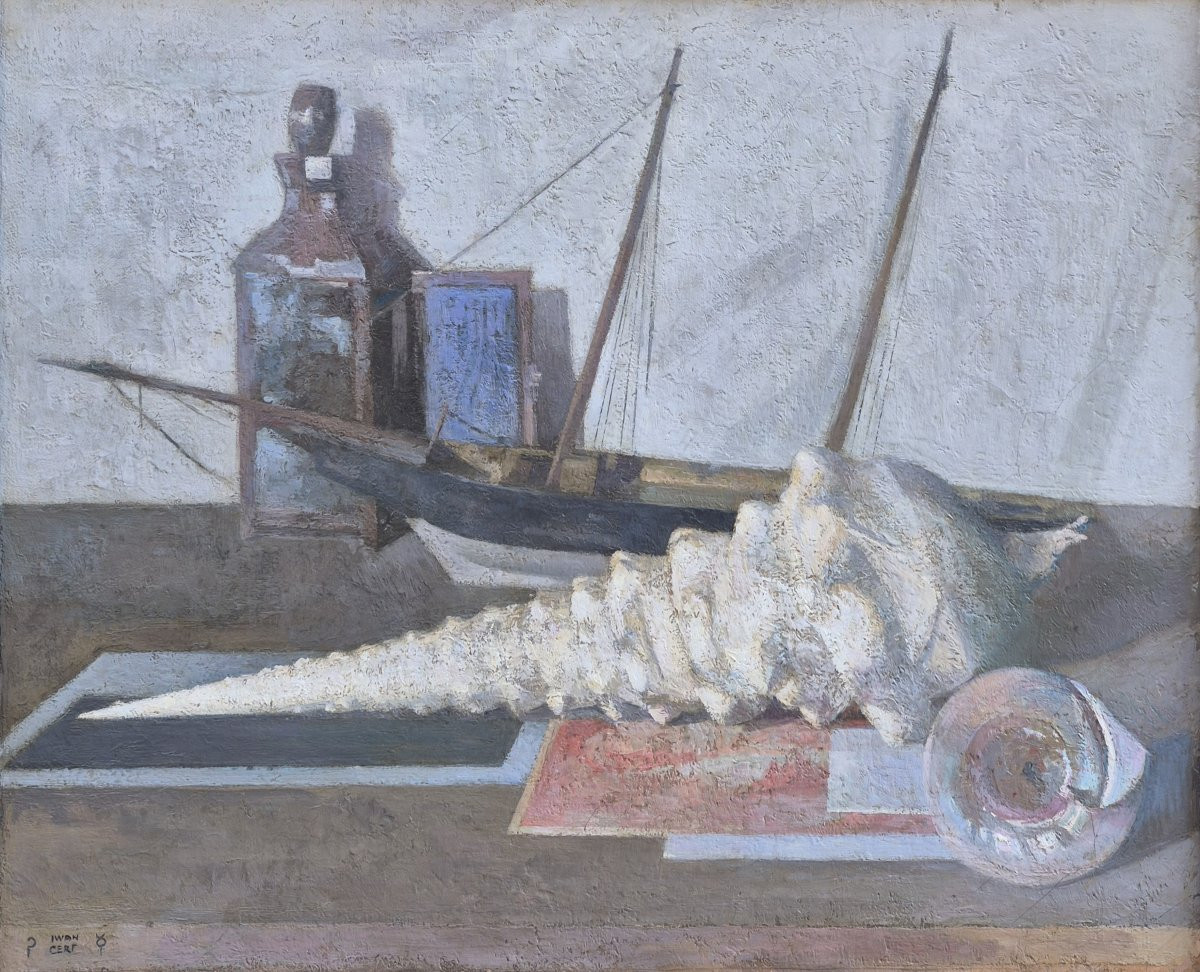 Iwan Cerf (1883-1963), Still Life With Boat And Shells, Freemasonry-photo-2