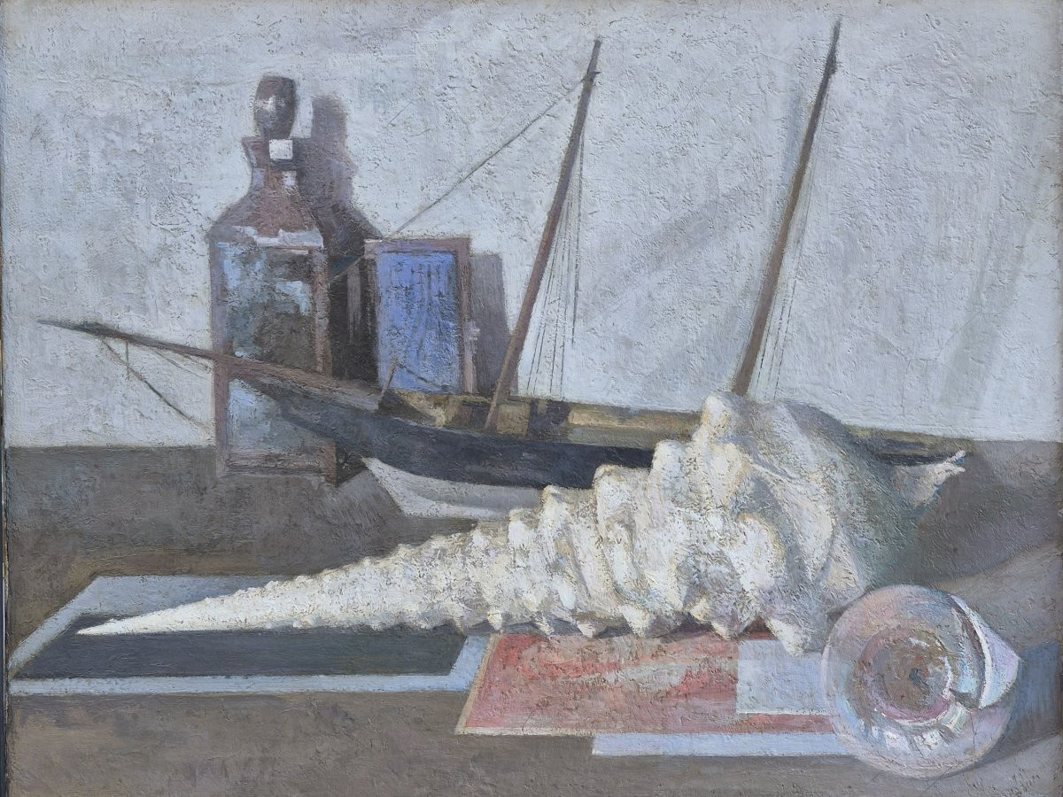 Iwan Cerf (1883-1963), Still Life With Boat And Shells, Freemasonry-photo-3