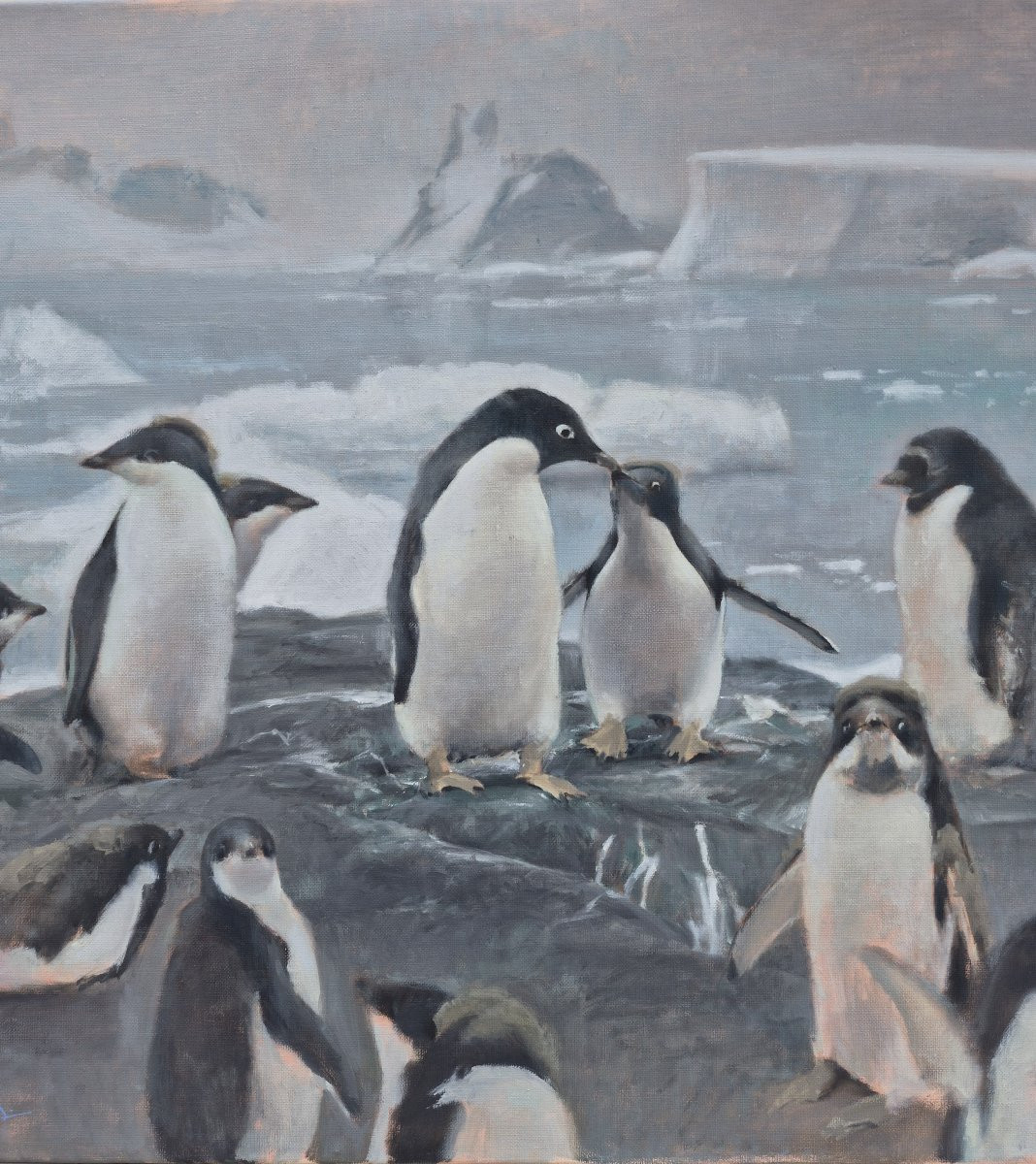 Luc Bernay (born In 1993), Penguins On The Ice Floe, Oil-photo-2