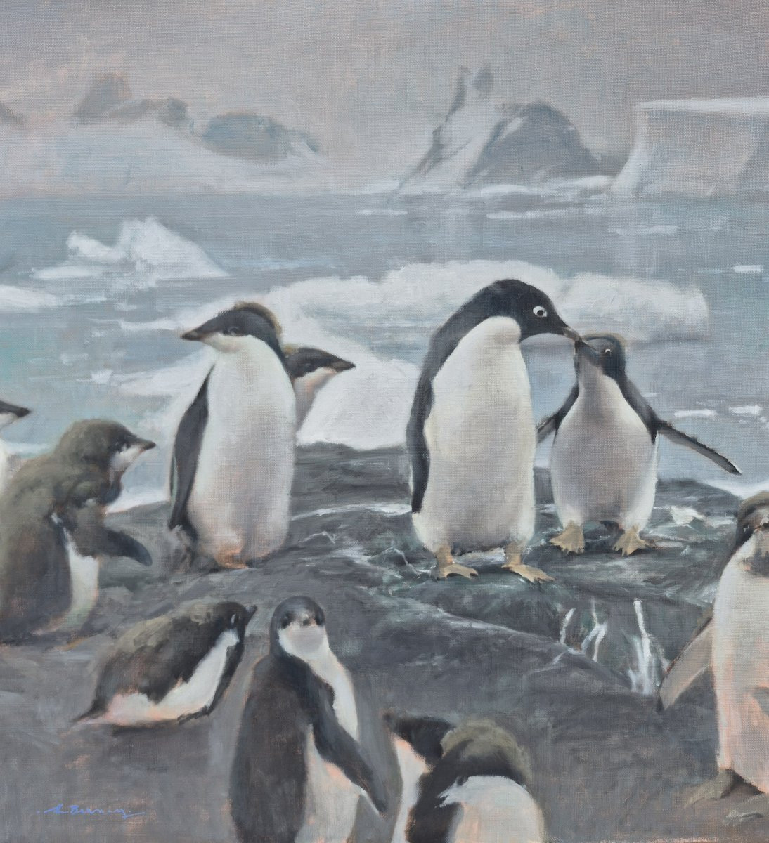Luc Bernay (born In 1993), Penguins On The Ice Floe, Oil-photo-4