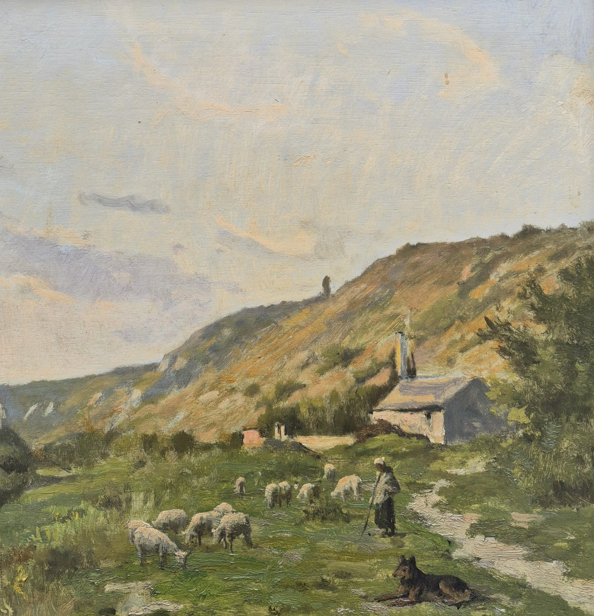 Emile Louis Foubert (1848-1911), Landscape With Shepherdess And Her Sheep-photo-3