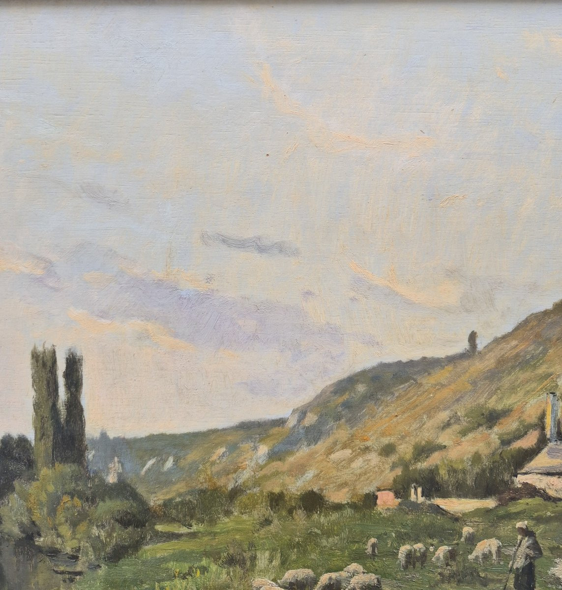 Emile Louis Foubert (1848-1911), Landscape With Shepherdess And Her Sheep-photo-1
