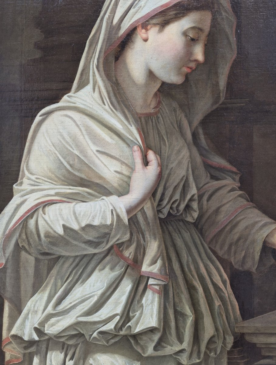 Ecole Française du XVIIIème signée et datée, Vestale entretenant le feu sacré-photo-3