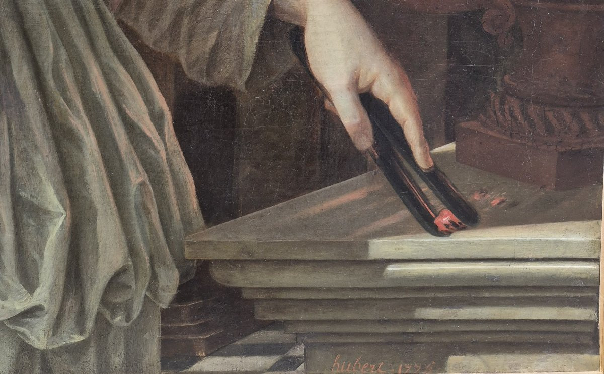 Ecole Française du XVIIIème signée et datée, Vestale entretenant le feu sacré-photo-3