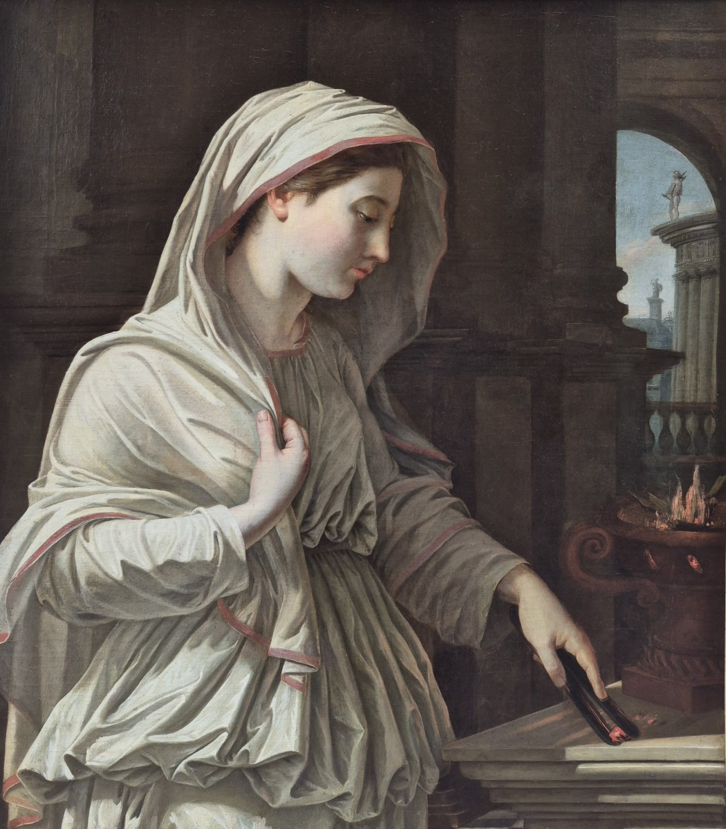 Ecole Française du XVIIIème signée et datée, Vestale entretenant le feu sacré