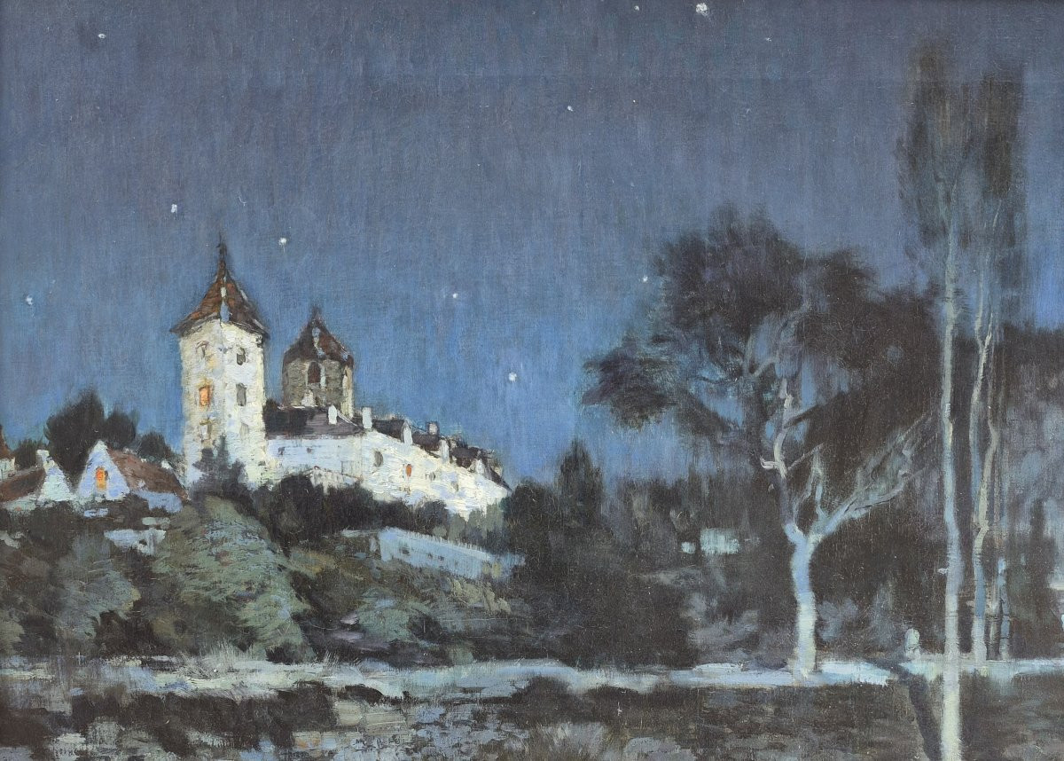 Alexandre Nozal (1852-1929), Eglise Saint Médard dans le Lot, nocturne-photo-3