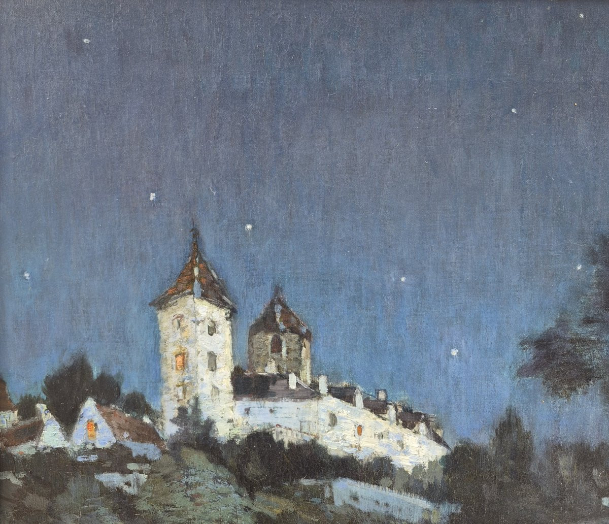 Alexandre Nozal (1852-1929), Eglise Saint Médard dans le Lot, nocturne-photo-4