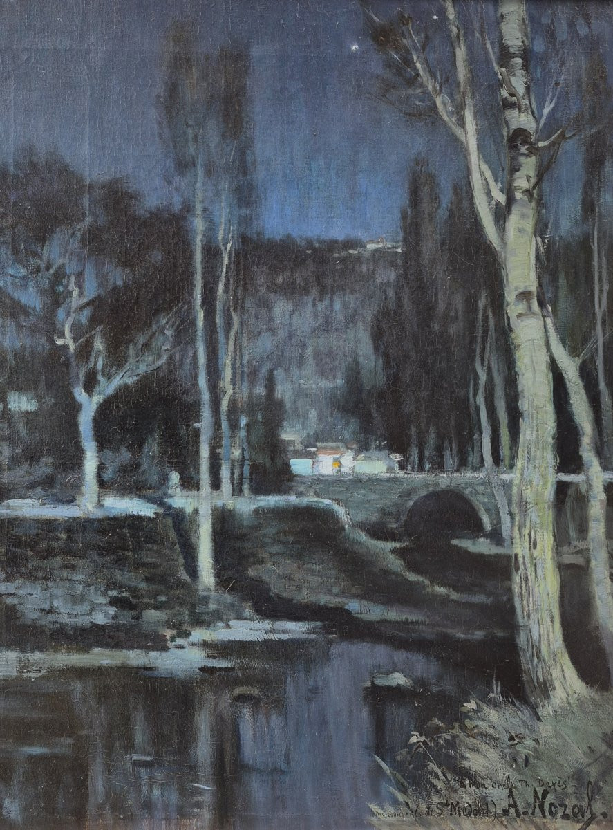 Alexandre Nozal (1852-1929), Eglise Saint Médard dans le Lot, nocturne-photo-3