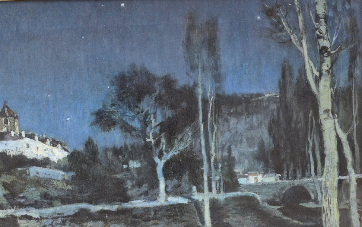 Alexandre Nozal (1852-1929), Eglise Saint Médard dans le Lot, nocturne-photo-4