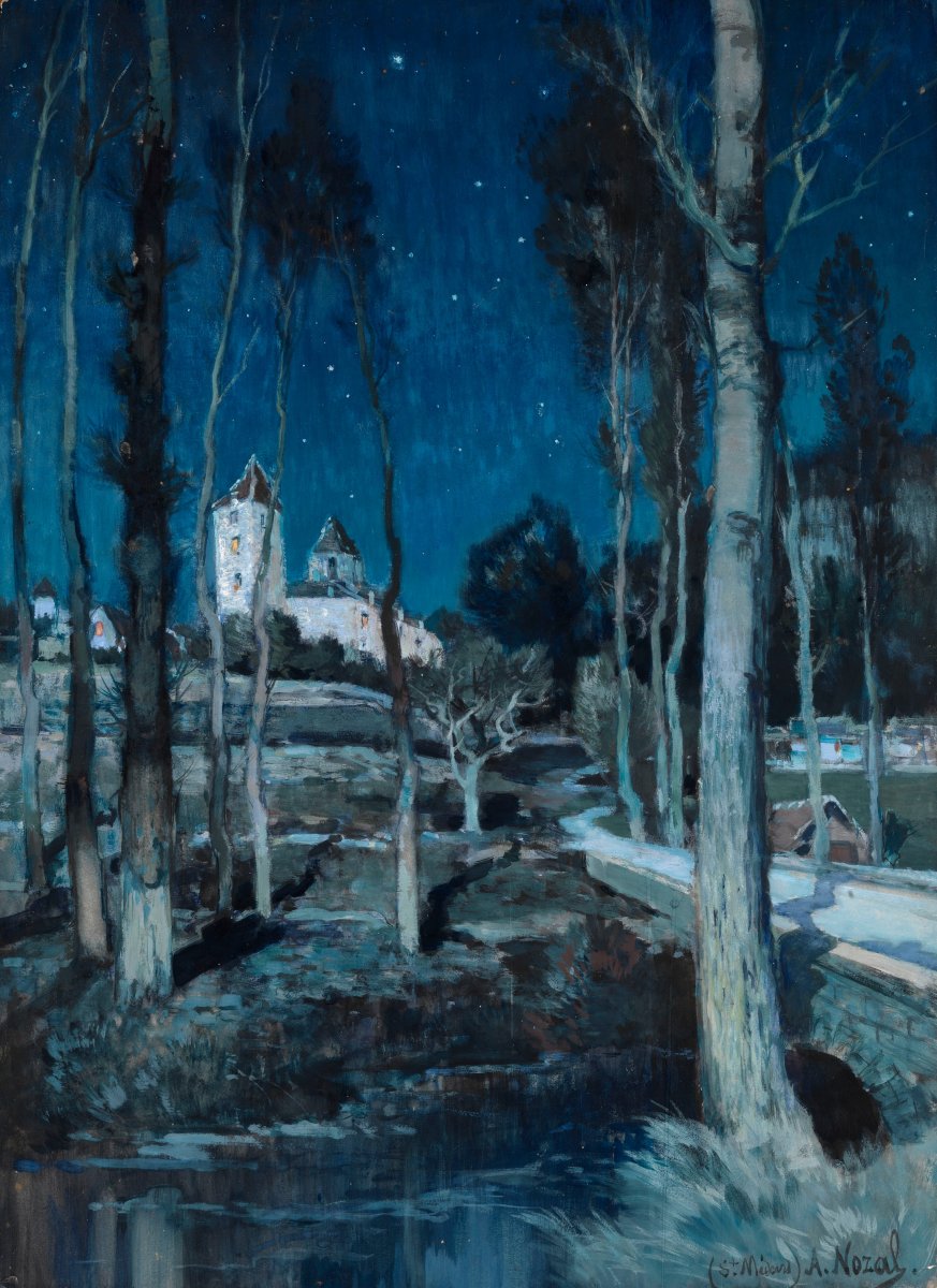 Alexandre Nozal (1852-1929), Eglise Saint Médard dans le Lot, nocturne-photo-8
