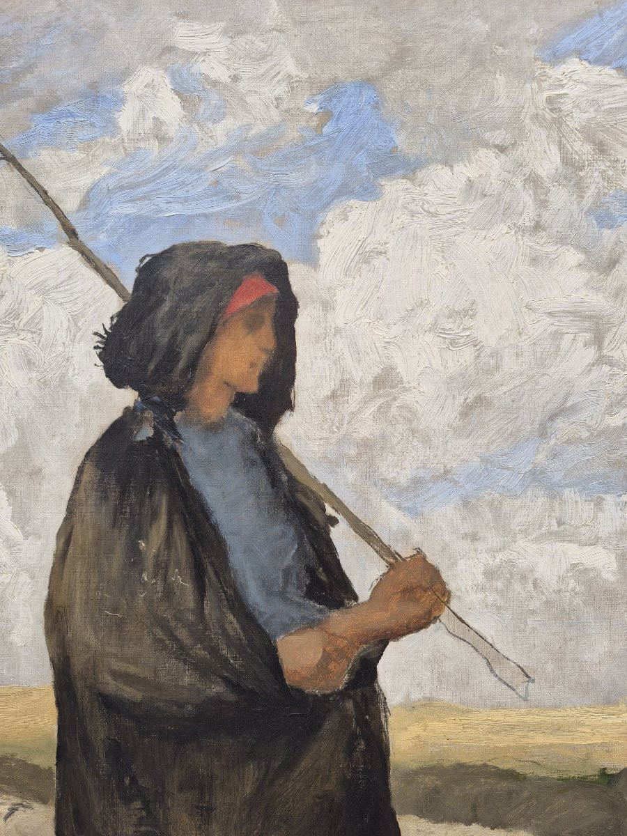 Ecole Française du XIXème siècle, Bergère et ses moutons, Barbizon-photo-4