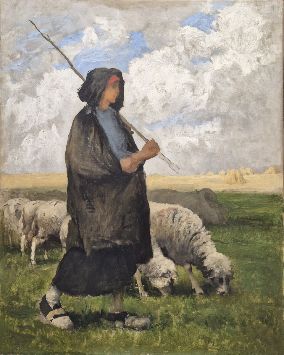Ecole Française du XIXème siècle, Bergère et ses moutons, Barbizon