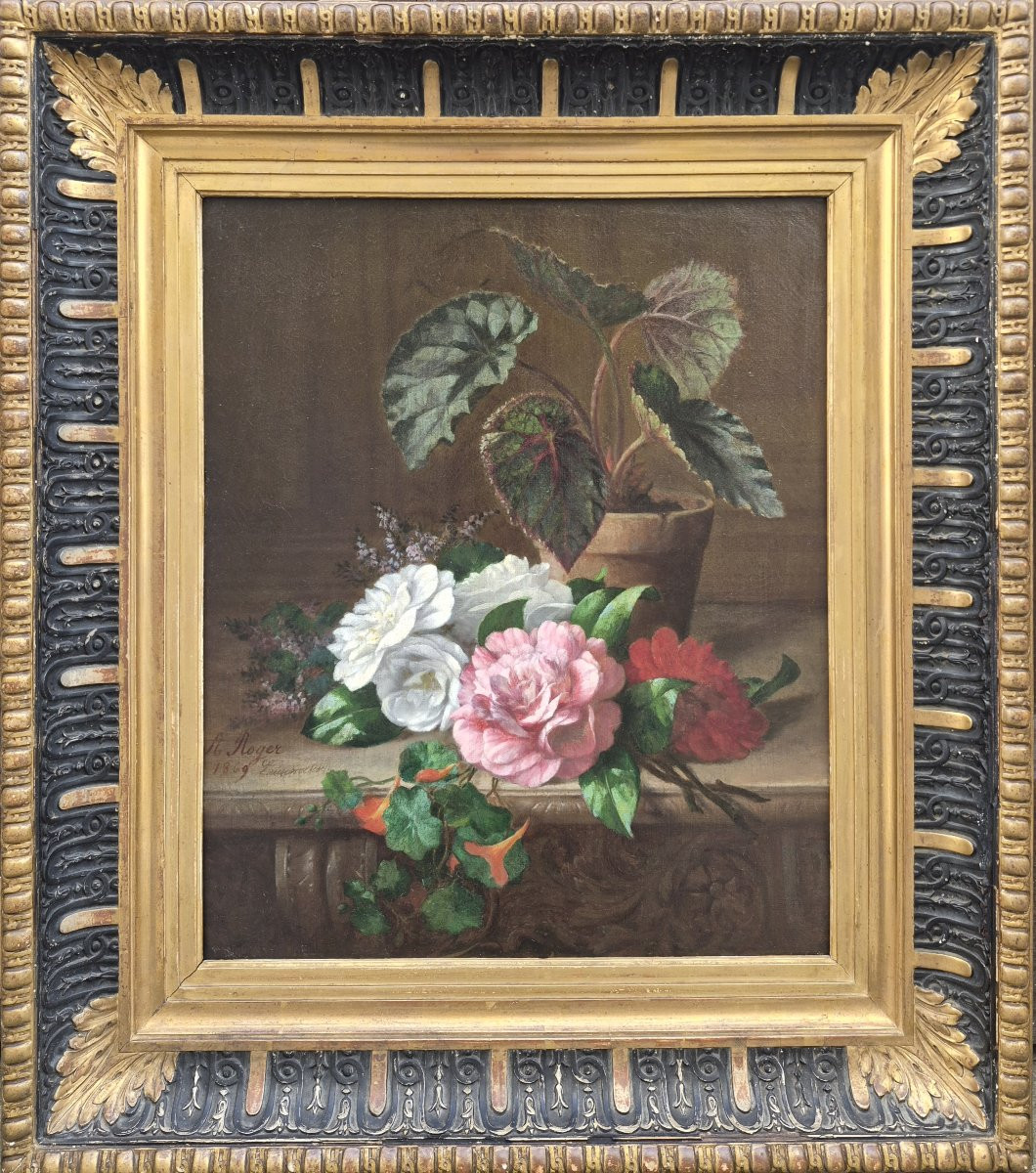 Adolphe Roger (1800-1880), Still Life With Bouquet Of Flowers-photo-2