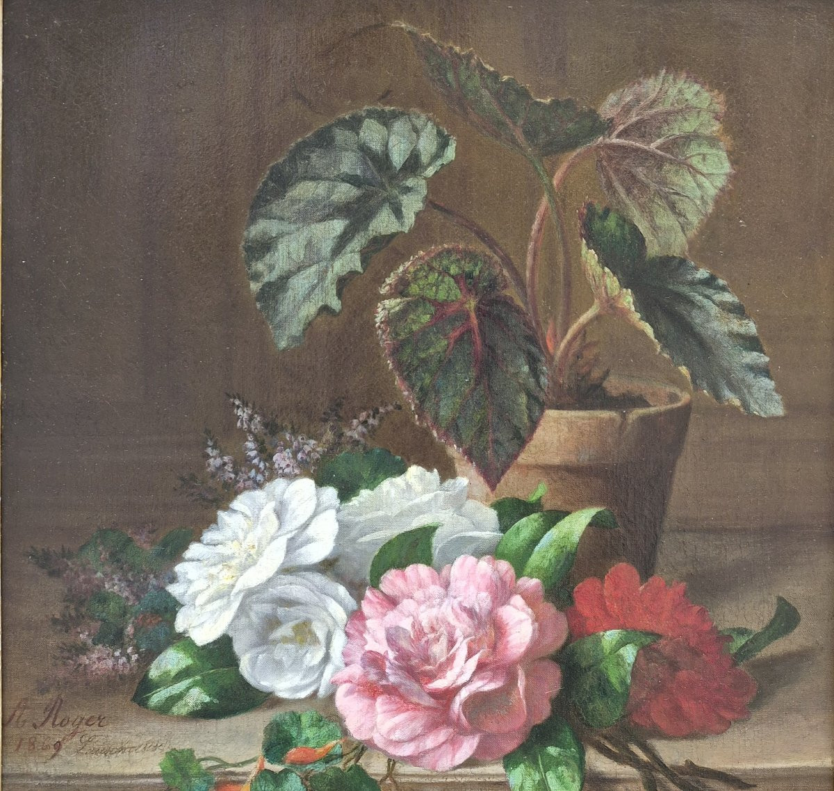Adolphe Roger (1800-1880), Still Life With Bouquet Of Flowers-photo-3