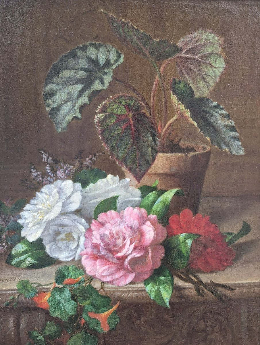 Adolphe Roger (1800-1880), Still Life With Bouquet Of Flowers-photo-2