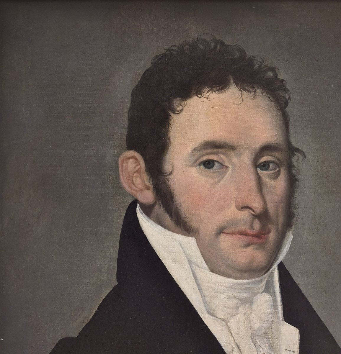 Ecole Française début XIXème siècle, Portrait d'homme à l'épingle au rubis-photo-1