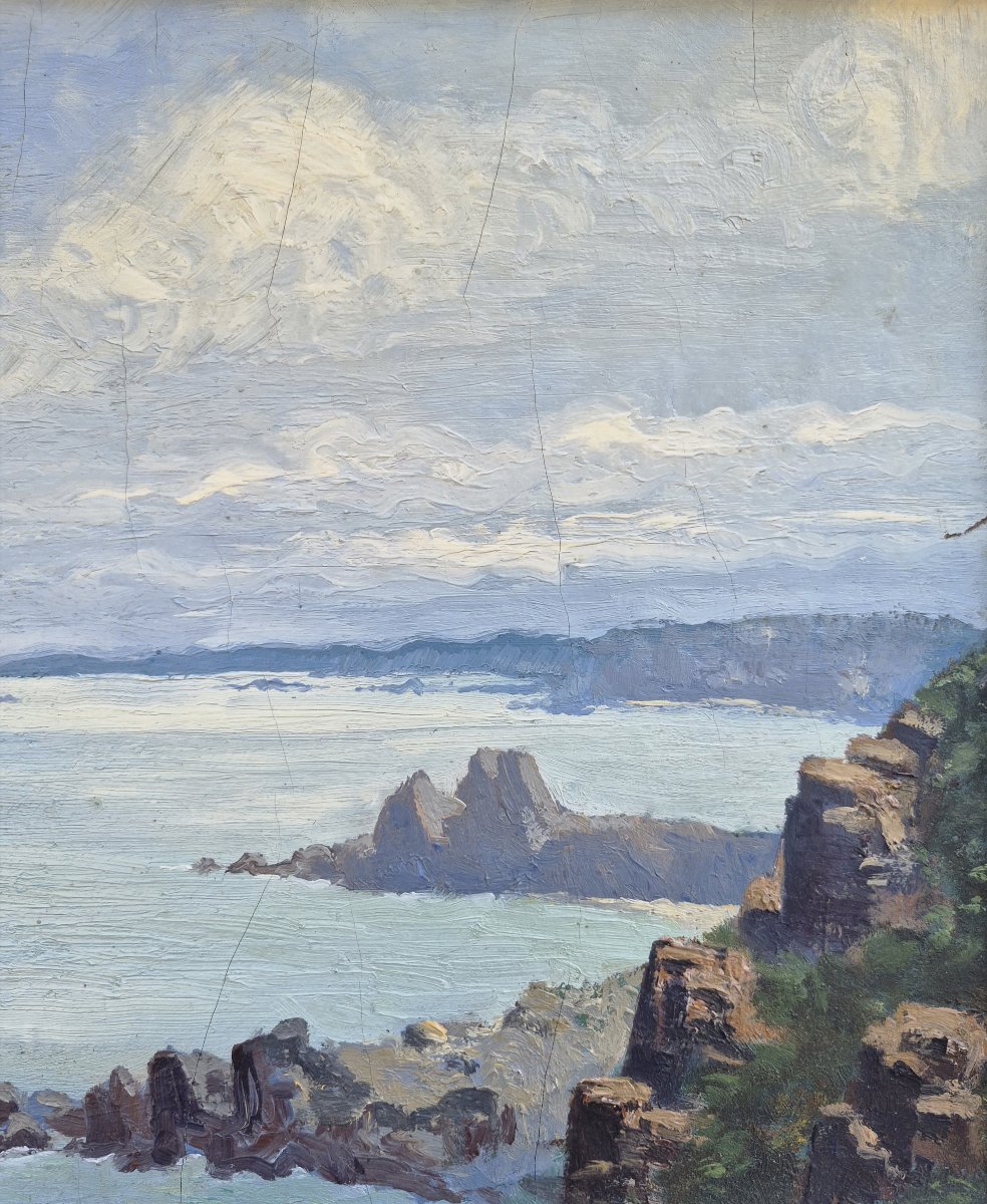 Ecole Européenne du XXème siècle, Vue de Perros Guirec en 1932 Monogrammé EO-photo-3