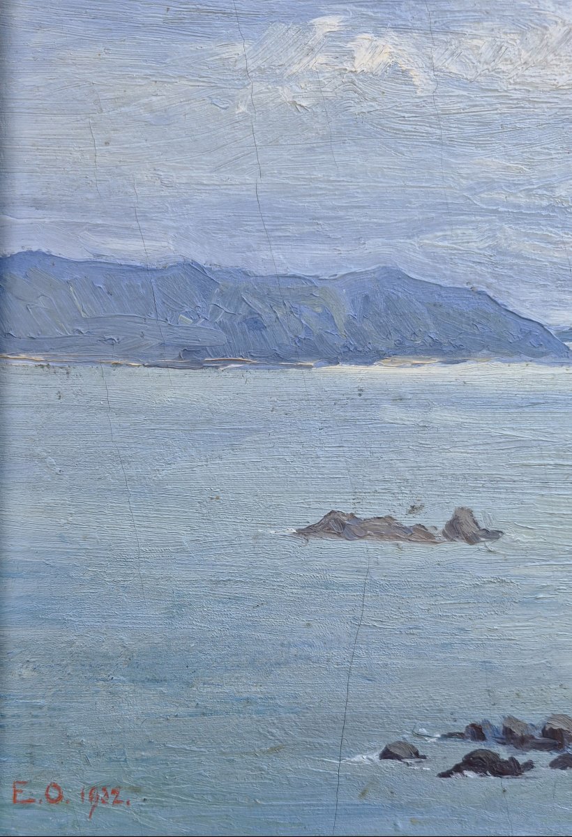 Ecole Européenne du XXème siècle, Vue de Perros Guirec en 1932 Monogrammé EO-photo-1