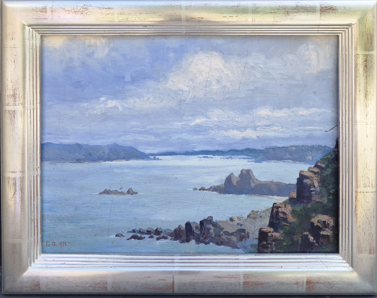 Ecole Européenne du XXème siècle, Vue de Perros Guirec en 1932 Monogrammé EO