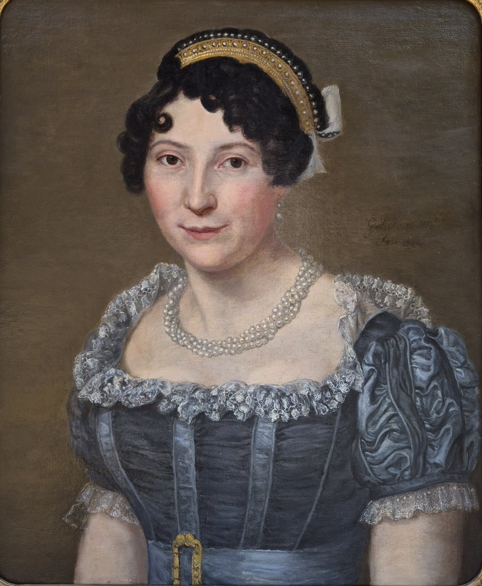 Sophie Guillemard (1780-After 1824), Rare portrait de femme au collier de perles