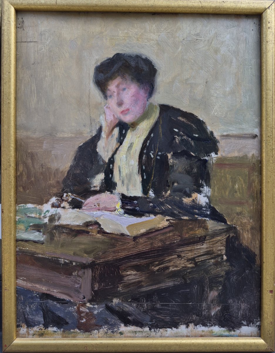 Ecole Française début XXème, portrait de femme à la lecture, postimpressionnisme-photo-2