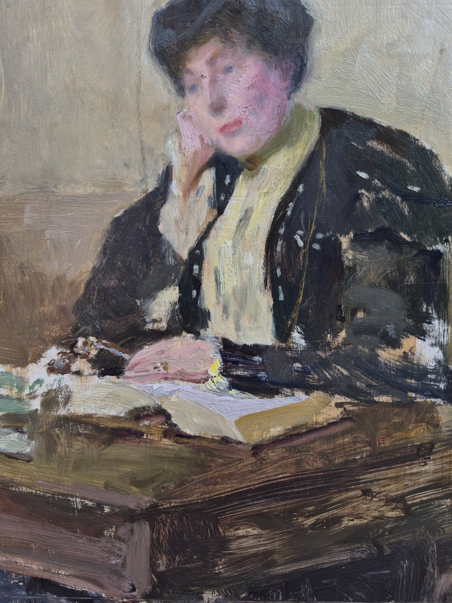 Ecole Française début XXème, portrait de femme à la lecture, postimpressionnisme-photo-3