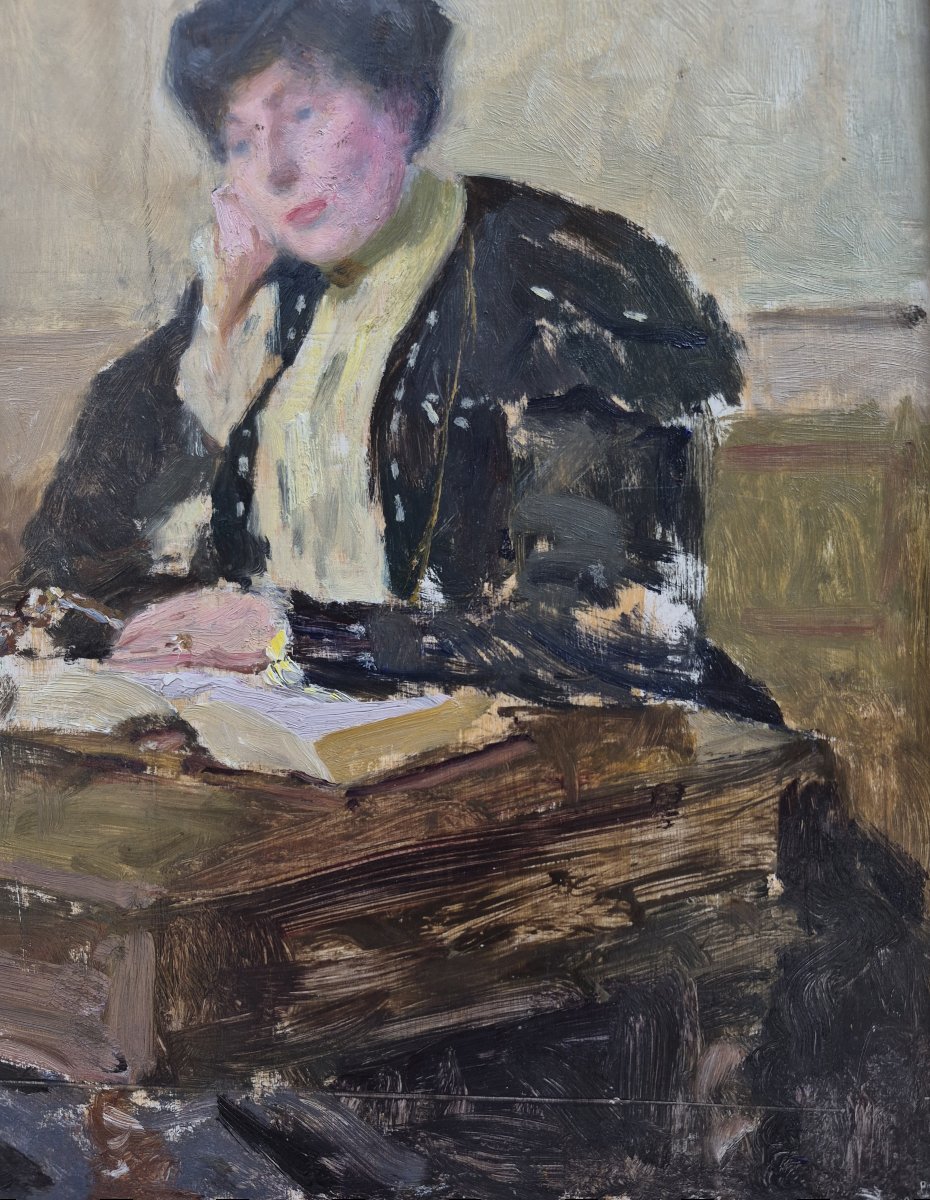 Ecole Française début XXème, portrait de femme à la lecture, postimpressionnisme-photo-4
