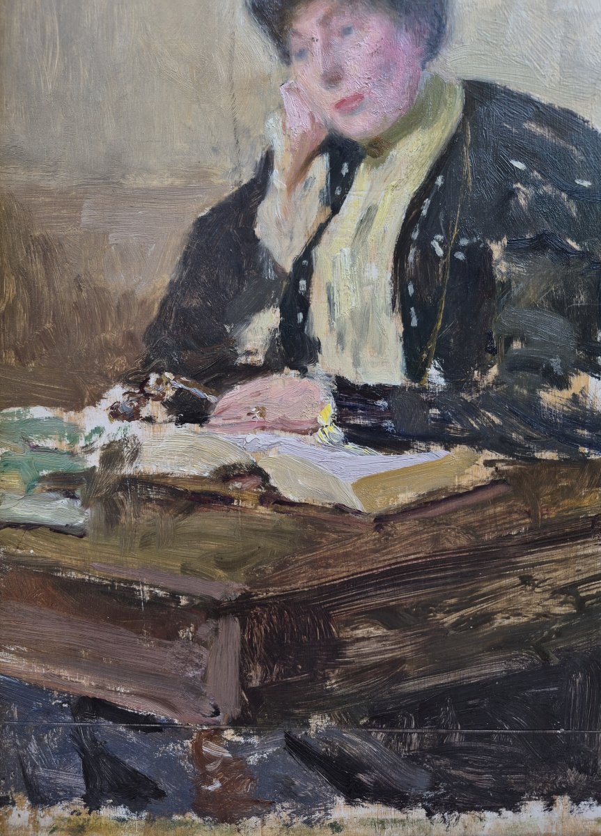 Ecole Française début XXème, portrait de femme à la lecture, postimpressionnisme-photo-1