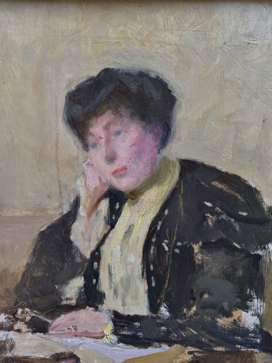 Ecole Française début XXème, portrait de femme à la lecture, postimpressionnisme-photo-2