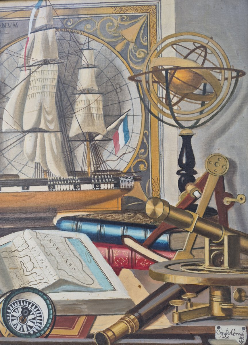 Charles Cerny (1892–1965), Maritime Still Life With Navigational Instruments, 1960-photo-3
