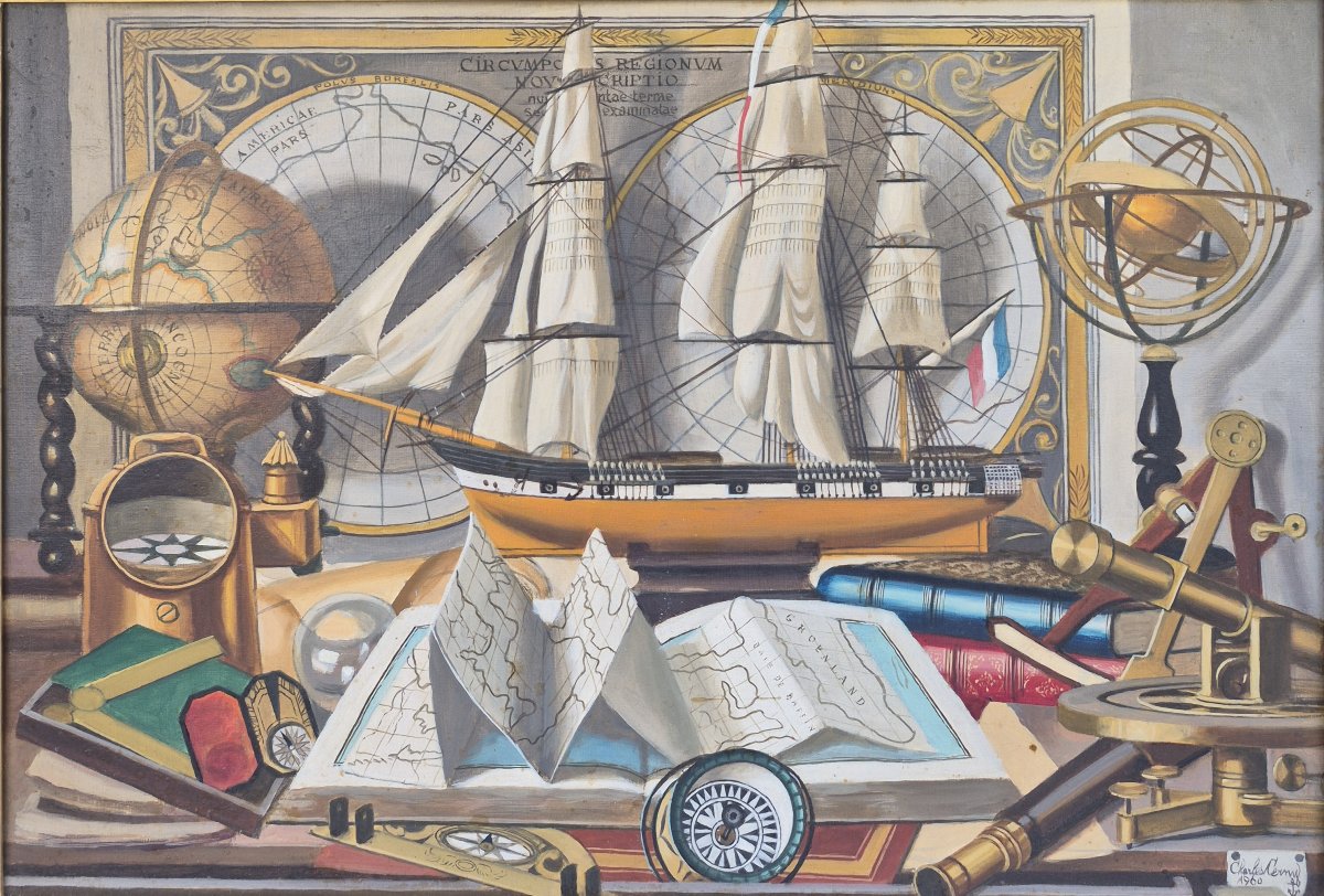 Charles Cerny (1892–1965), Maritime Still Life With Navigational Instruments, 1960