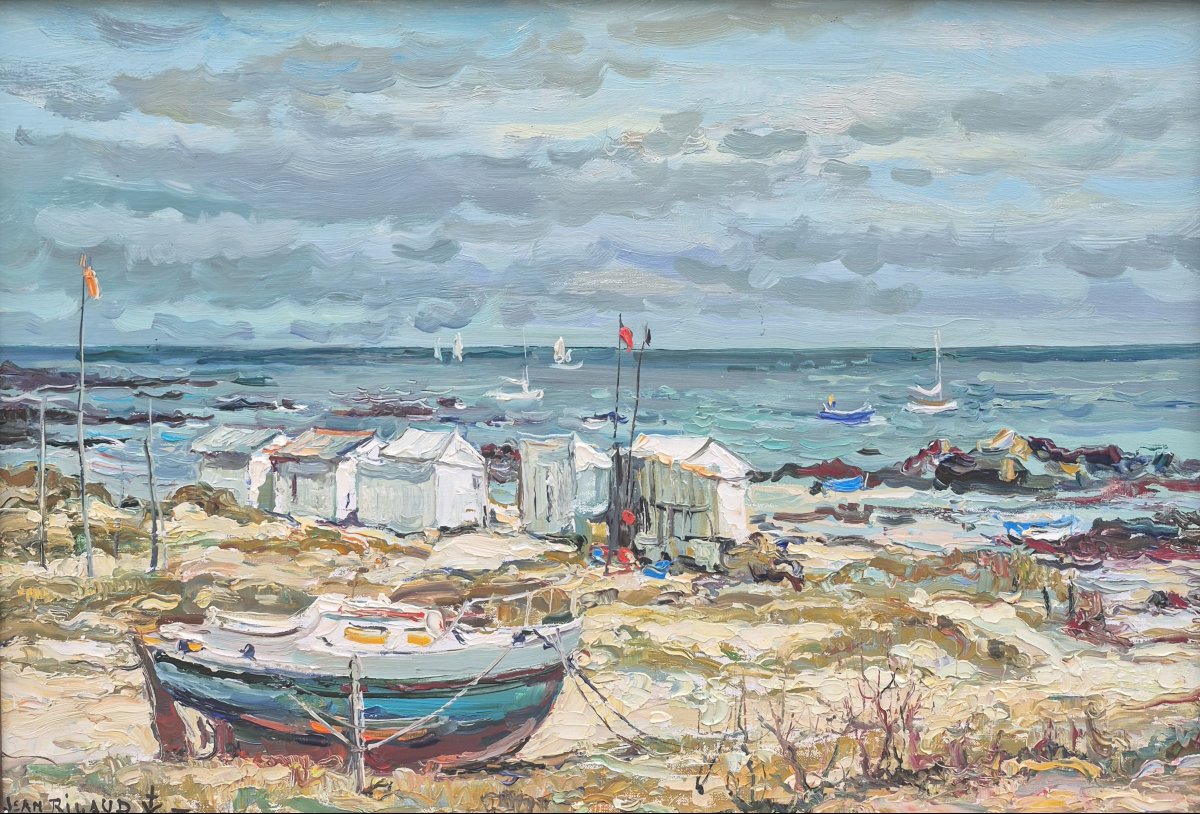 Jean Rigaud (1912-1999) - Le marais salé à l'île d'Yeu, bateau sur la dune-photo-2