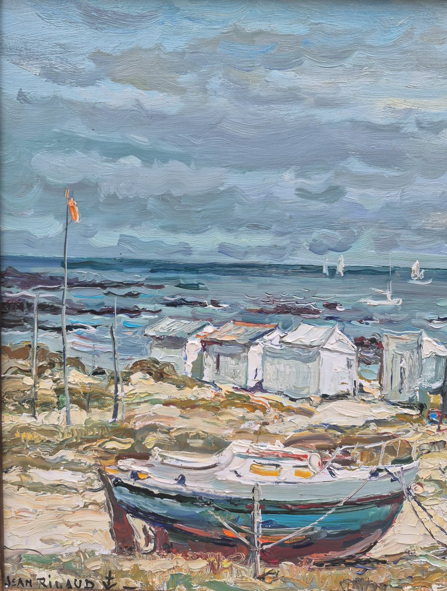 Jean Rigaud (1912-1999) - Le marais salé à l'île d'Yeu, bateau sur la dune-photo-3