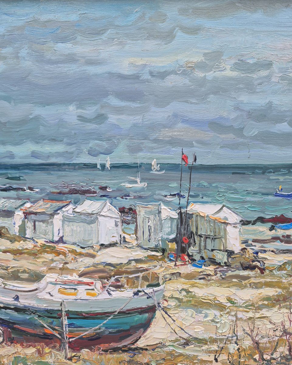Jean Rigaud (1912-1999) - Le marais salé à l'île d'Yeu, bateau sur la dune-photo-1