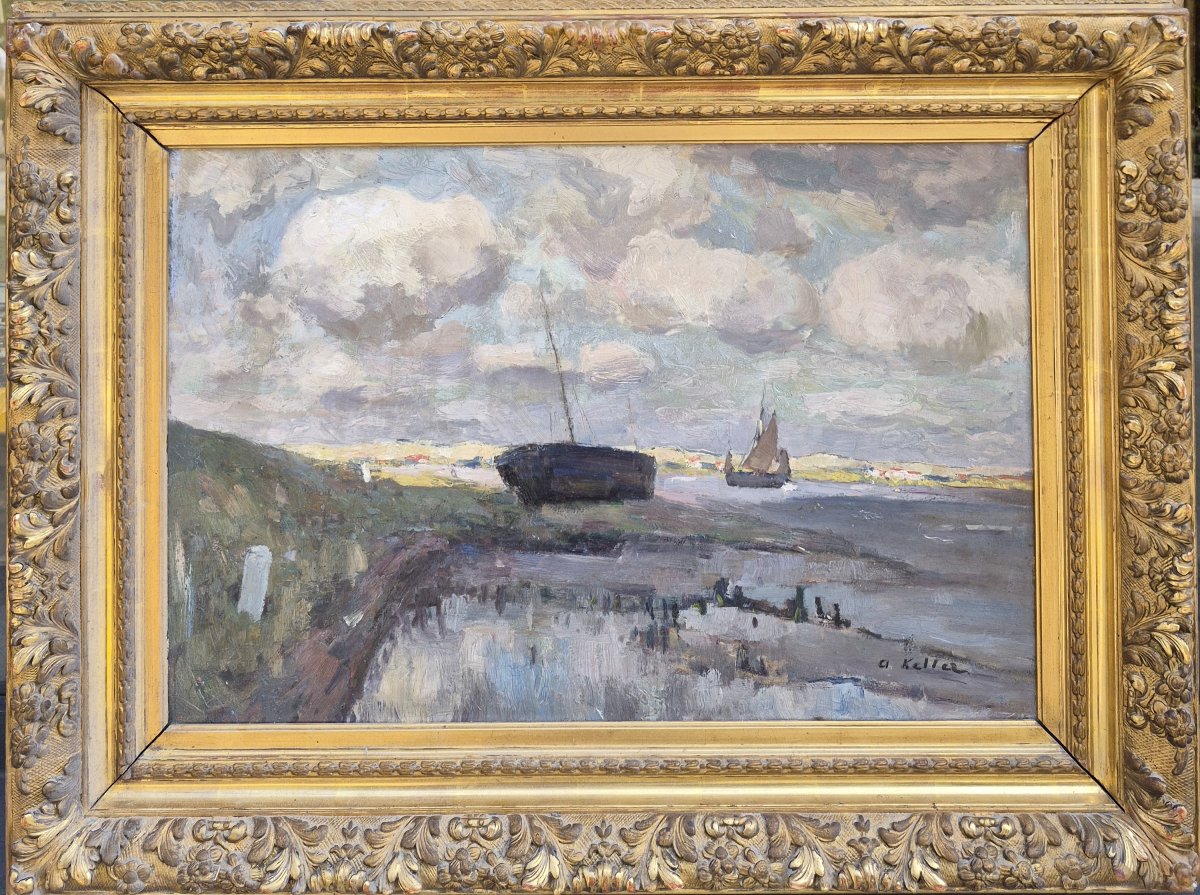 Adolphe Keller (1880–1968), Boats In An Estuary -photo-3