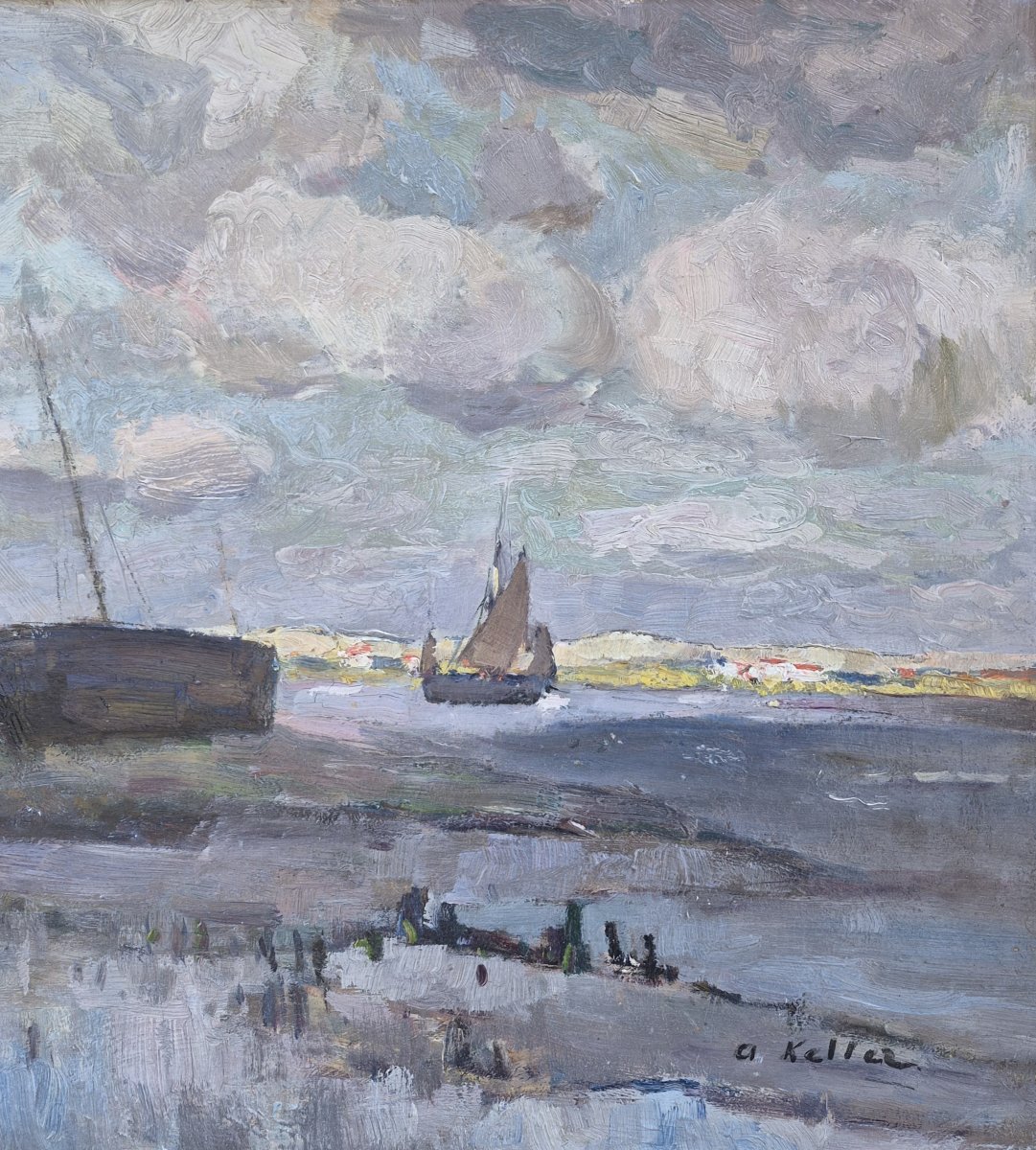 Adolphe Keller (1880–1968), Boats In An Estuary -photo-4