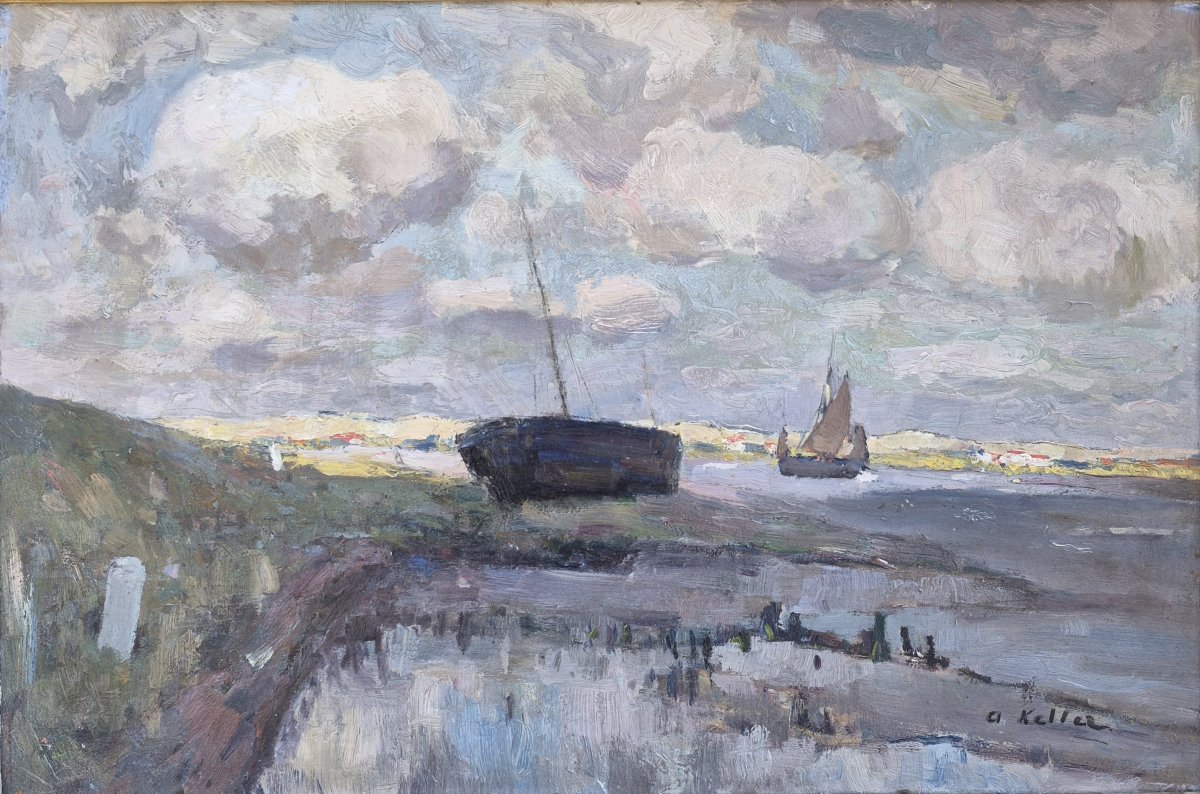 Adolphe Keller (1880–1968), Boats In An Estuary -photo-1