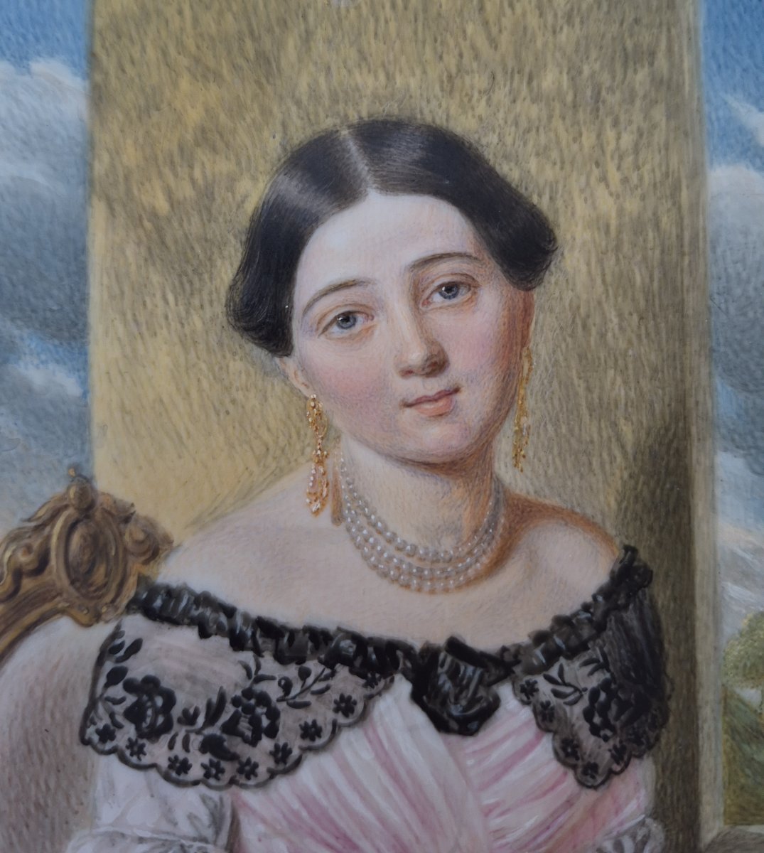 Stanislaw MARSZALKIEWICZ (1789-1872), Portrait d'une élégante devant un paysage, miniature-photo-4