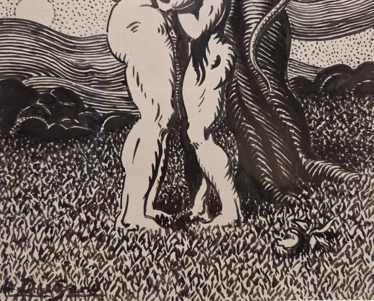 Léon Dugand (1878–1974) Adam And Eve, After The Apple, Ink-photo-4