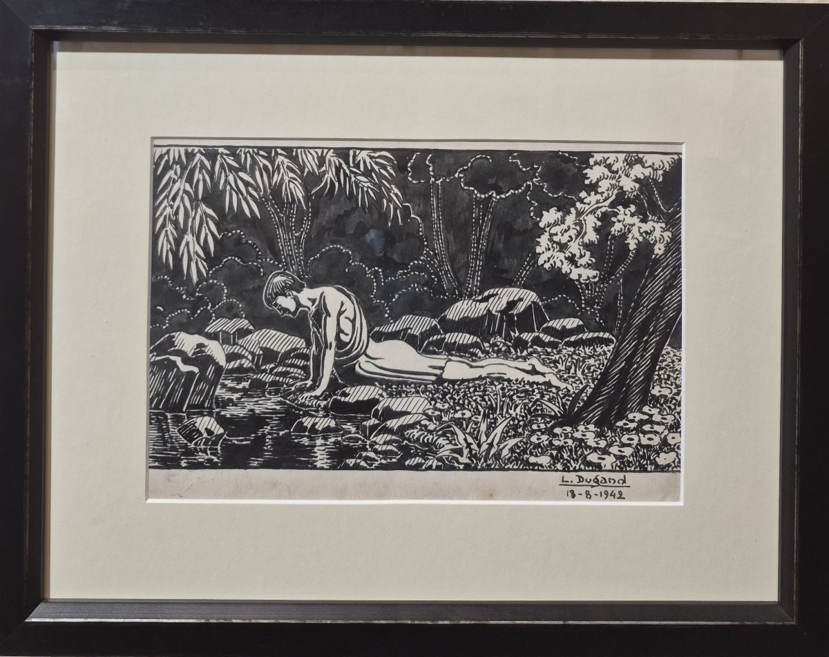 Léon Dugand (1878–1974), *the First Mirror* Or *narcissus*, Ink